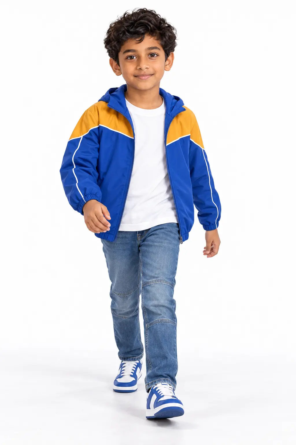 Cobalt Windbreaker Fall Outfit A bright windbreaker, straight jeans and trainers for cool school mornings.