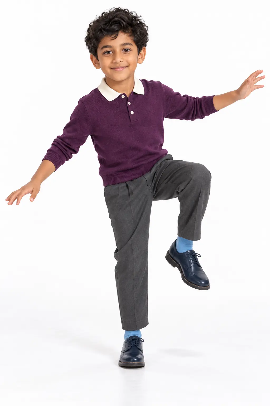 Knit Polo Smart-Casual Outfit A soft knit polo and pull-on tailoring for comfortable family occasions.